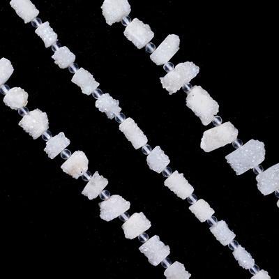 White and Ivory Irregular Druzy Agate Tube Beads - 16 Inch Strand