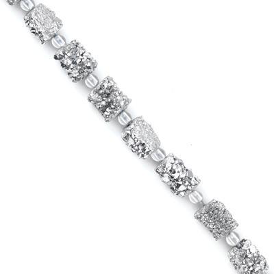 Silver Plated Irregular Druzy Agate Tube Beads - 16 Inch Strand