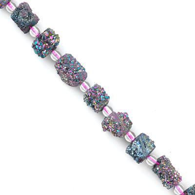 Rainbow Plated Irregular Druzy Agate Tube Beads - 16 Inch Strand