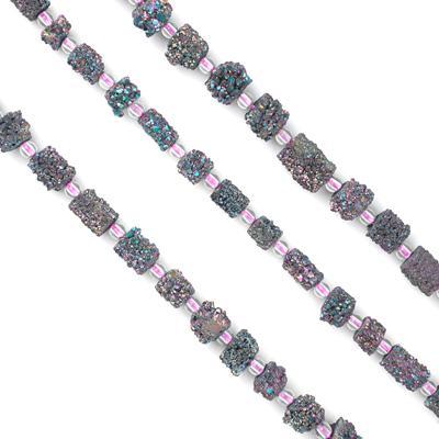 Rainbow Plated Irregular Druzy Agate Tube Beads - 16 Inch Strand