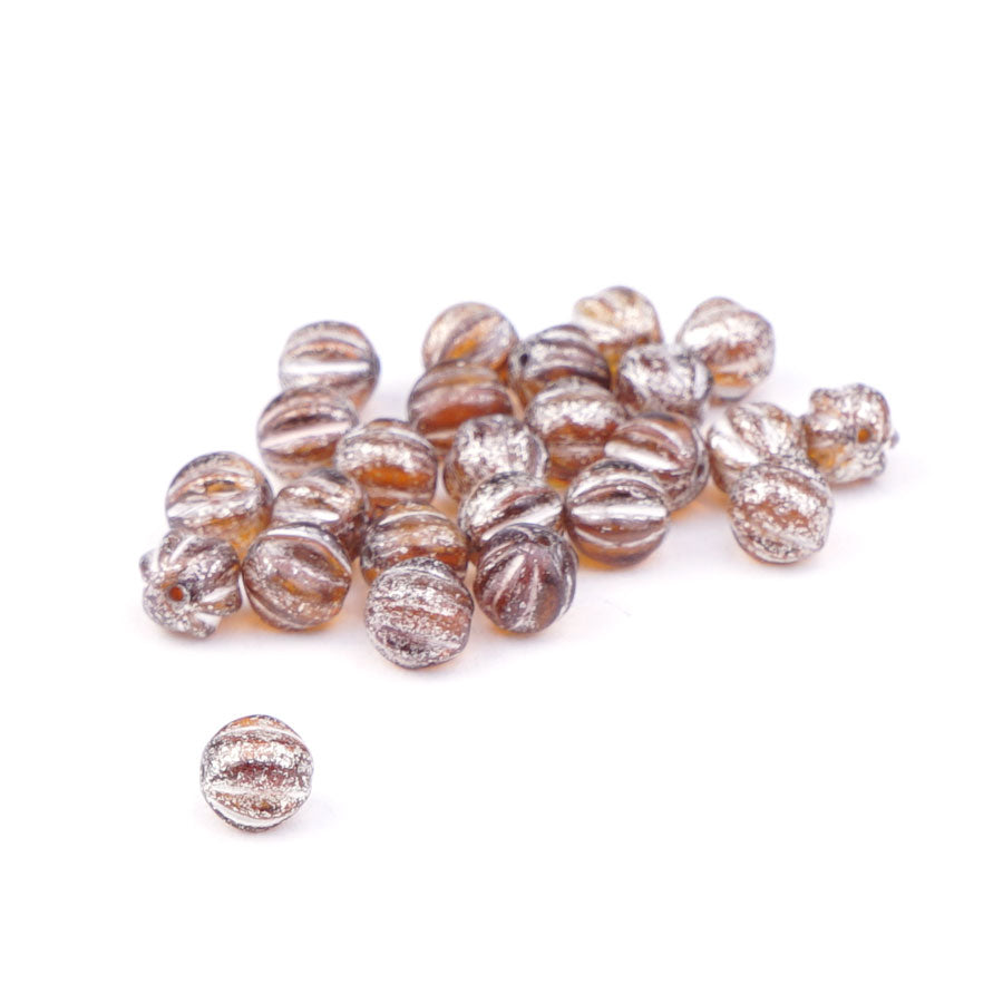 6mm Melon Amber with Silver Finish Czech Glass Beads - Goody Beads