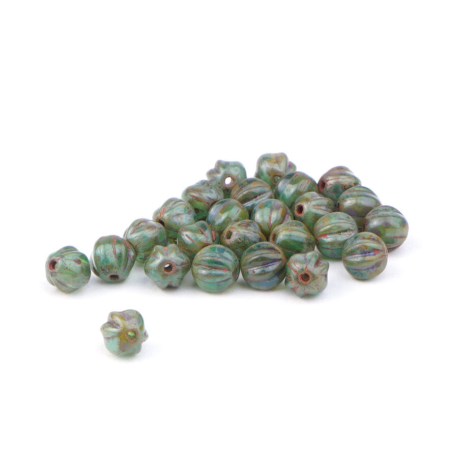 6mm Melon Artichoke Green with Picasso Finish Czech Glass Beads - Goody Beads