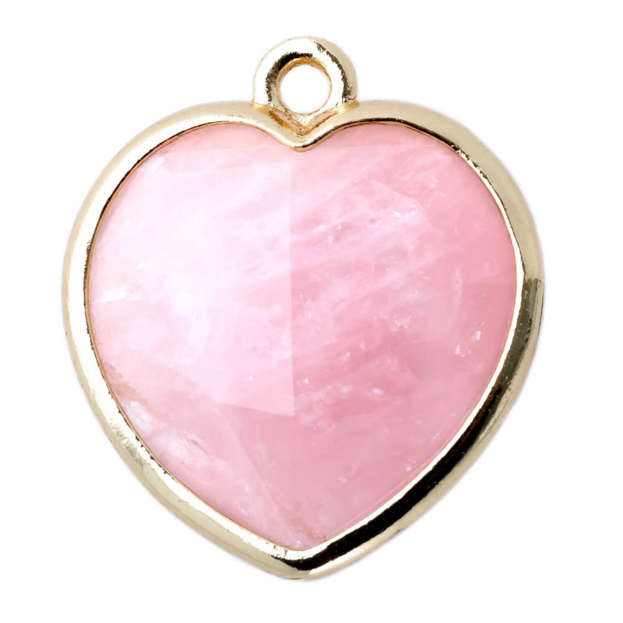 17x19mm Gold Plated Faceted Gemstone Heart Charm/Pendant - Rose Quartz