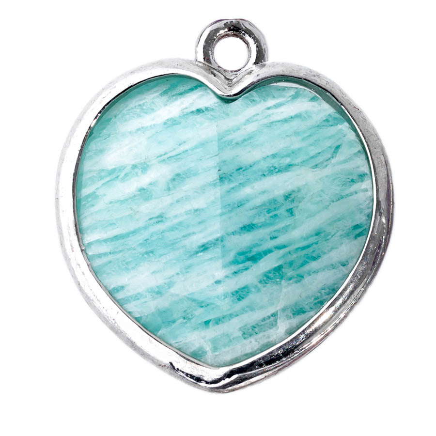 17x19mm Silver Plated Faceted Gemstone Heart Charm/Pendant - Amazonite