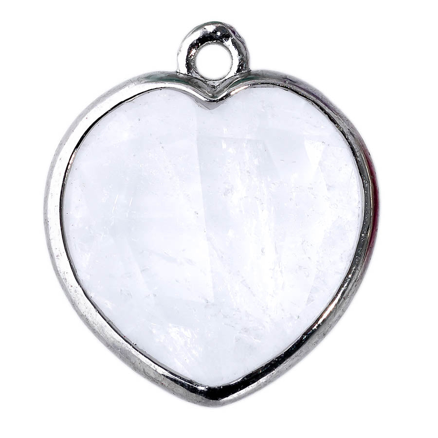 17x19mm Silver Plated Faceted Gemstone Heart Charm/Pendant - Crystal