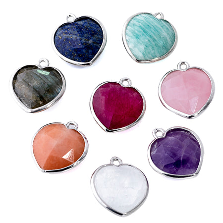 17x19mm Silver Plated Faceted Gemstone Heart Charm/Pendant - Crystal