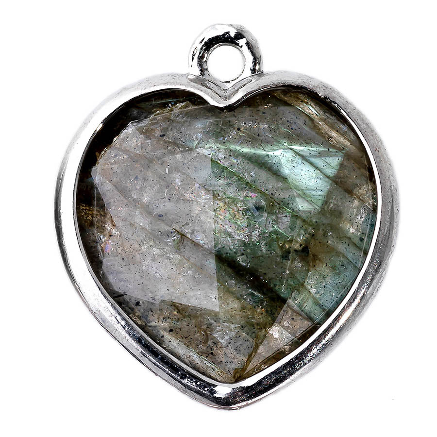 17x19mm Silver Plated Faceted Gemstone Heart Charm/Pendant - Labradorite