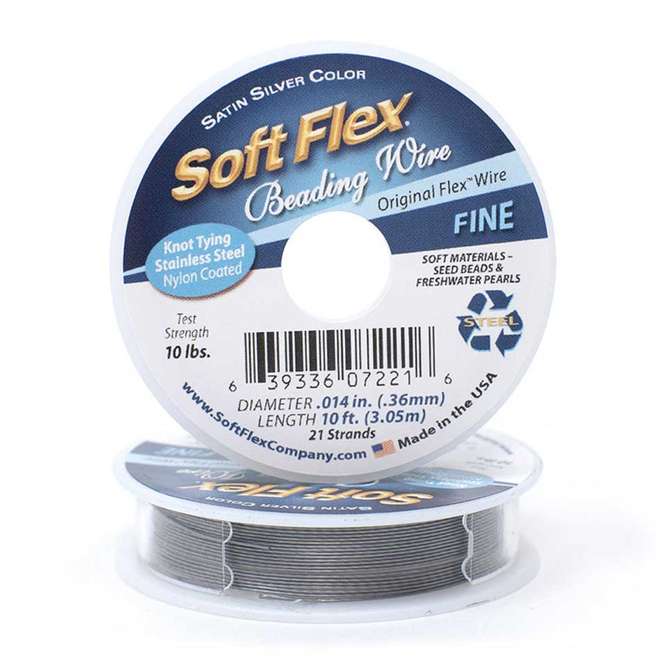 Soft Flex FINE Gauge Satin Silver 0.014 Inch Diameter Beading Wire - 10 ft. - Goody Beads