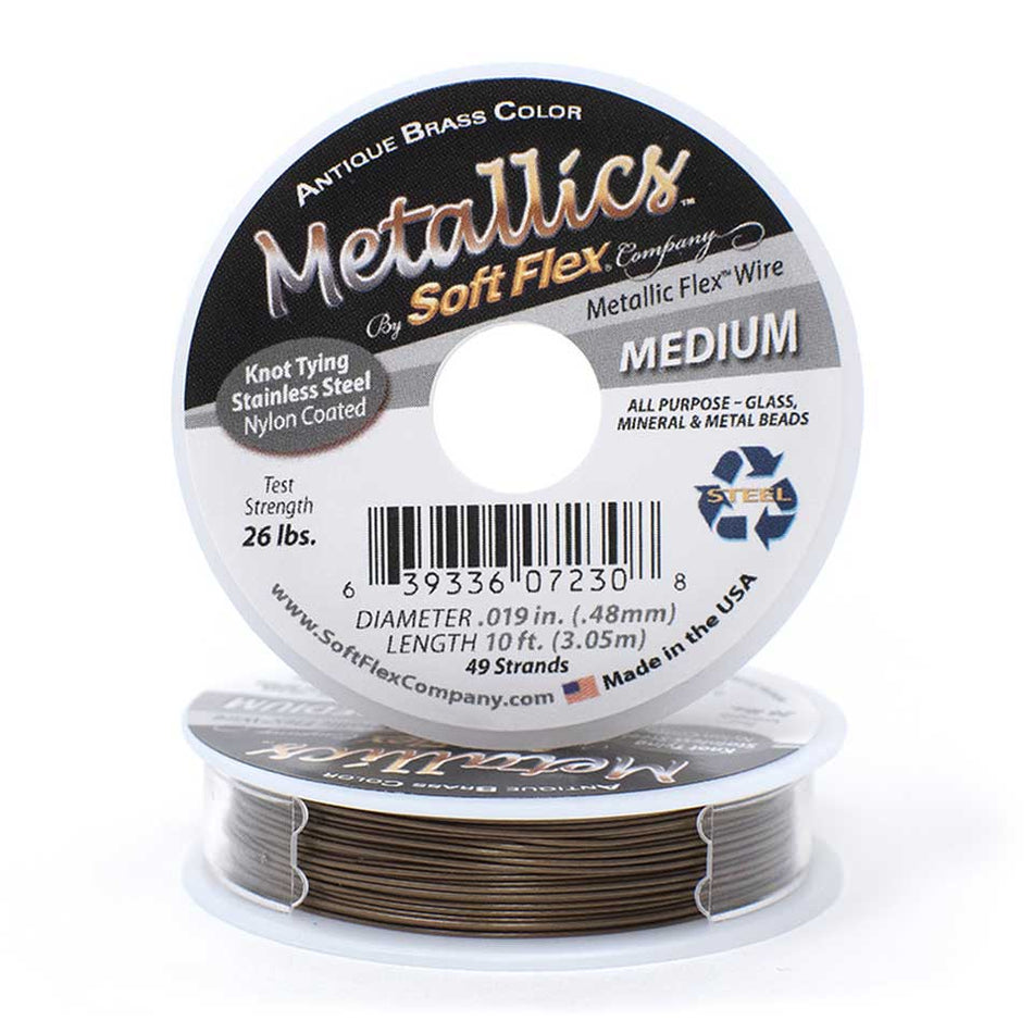 Soft Flex MEDIUM Gauge Antique Brass 0.019 Inch Diameter Beading Wire - 10 ft. - Goody Beads