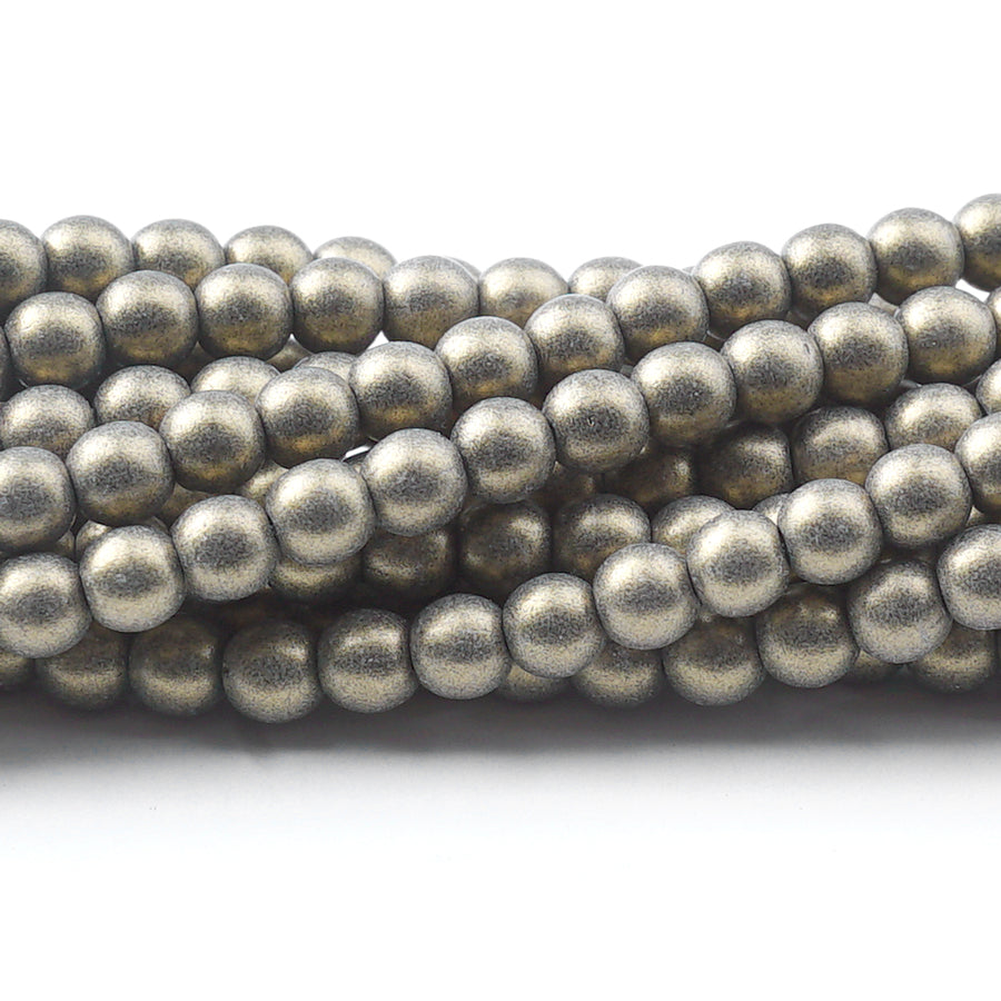 4mm Metallic Suede Gold Druk Czech Round Glass Beads - Goody Beads