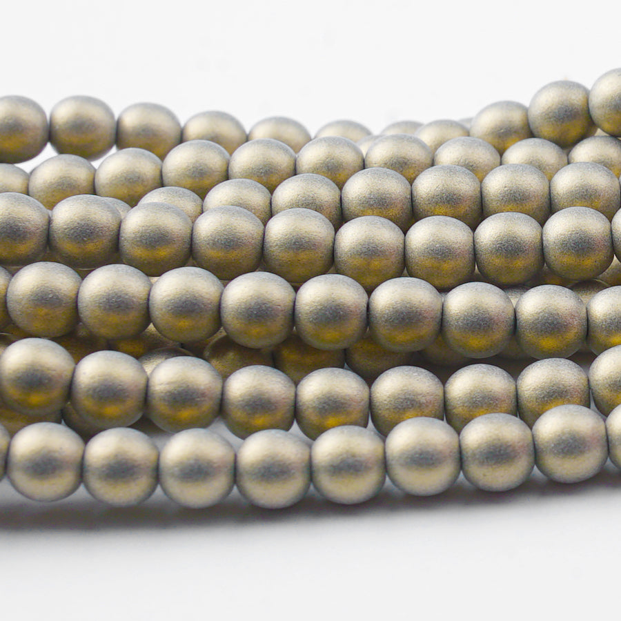 6mm Metallic Suede Gold Druk Czech Round Glass Beads - Goody Beads