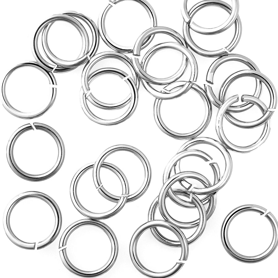 6mm Imitation Rhodium Plated 21 Gauge Round Jump Ring (25 Pieces)