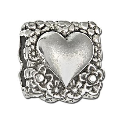 Antique Silver Heart In Flowers Square Slider for Flat Leather - Goody Beads