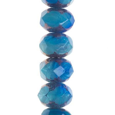 9x6mm Blue Ocean Swirl Opaque Mix with Bronze Finish Glass Beads from Raven's Journey