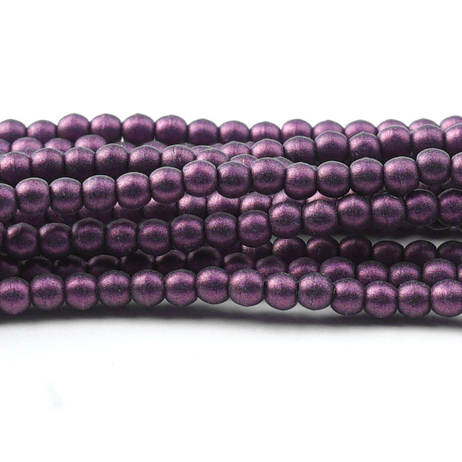 2mm Metallic Suede Pink Druk Czech Round Glass Beads - Goody Beads