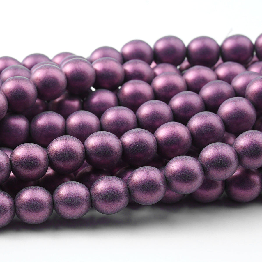 8mm Metallic Suede Pink Druk Czech Round Glass Beads - Goody Beads