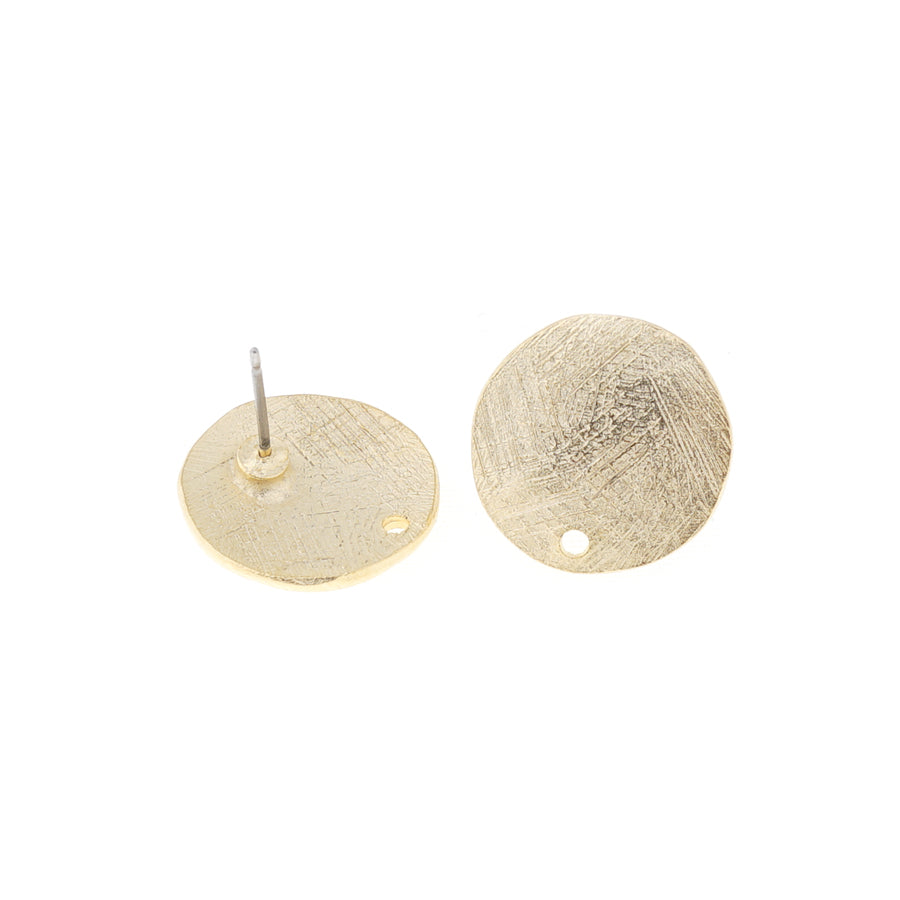 18mm Satin Gold Round Etched Post Earrings