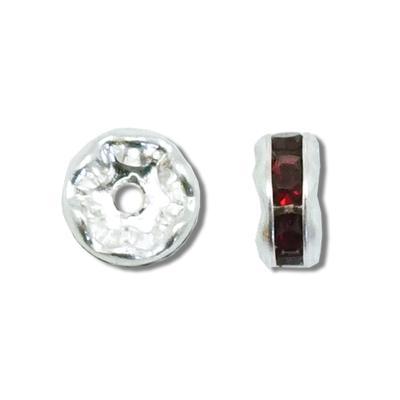 8mm Silver Plated Ruby Rhinestone Rondelle Beads - Goody Beads