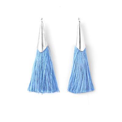 52mm Denim Blue Tassel with Shiny Silver Cap - Goody Beads