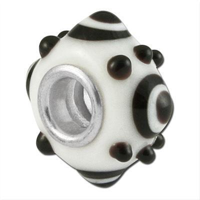 13mm White with Black Circles and Dots Large Metal Hole Glass Beads