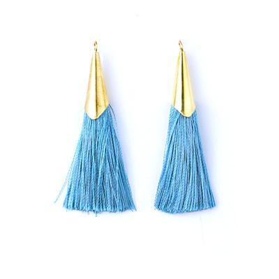 52mm Denim Blue Tassel with Shiny Gold Cap - Goody Beads