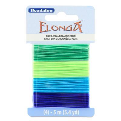 4 Pack of Elonga Multi-Strand Elastic Cord - 0.70mm - Green/Lime/ Med. Blue/Blue