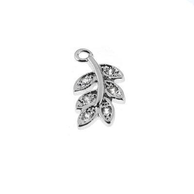 12x6.5mm Silver Plated Brass Cubic Zirconia Leaf Charm - Goody Beads