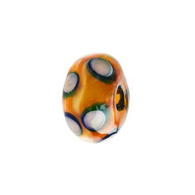 13mm Tan with White & Green Dots Rondelle Lampwork Beads-Large Hole - Goody Beads