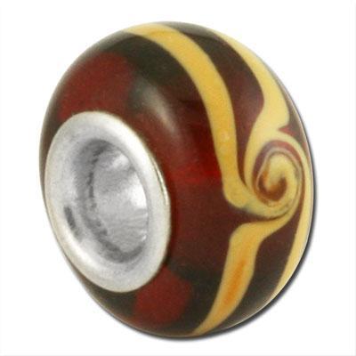 13mm Deep Amber with Tan Swirl Pattern Rondelle Large Metal Hole Glass Beads