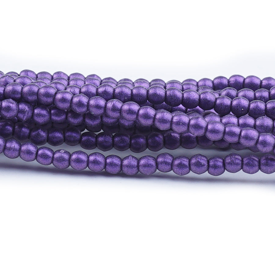 2mm Metallic Suede Purple Druk Czech Round Glass Beads - Goody Beads