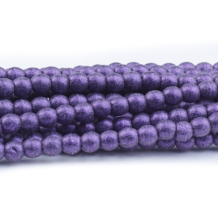 3mm Metallic Suede Purple Druk Czech Round Glass Beads - Goody Beads