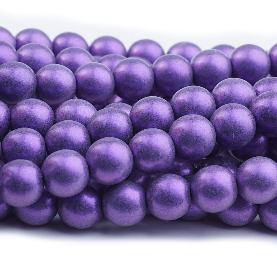 8mm Metallic Suede Purple Druk Czech Round Glass Beads - Goody Beads