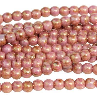 3mm Luster Opaque Rose/Gold Topaz Druk Czech Glass Beads - Goody Beads