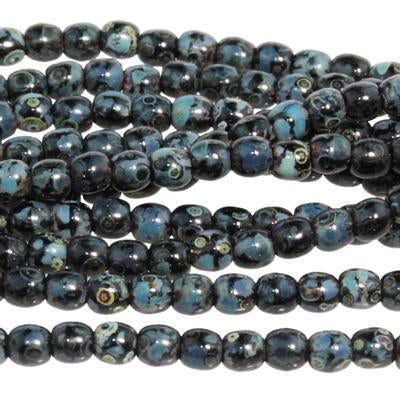 3mm Jet Picasso Druk Czech Glass Beads - Goody Beads