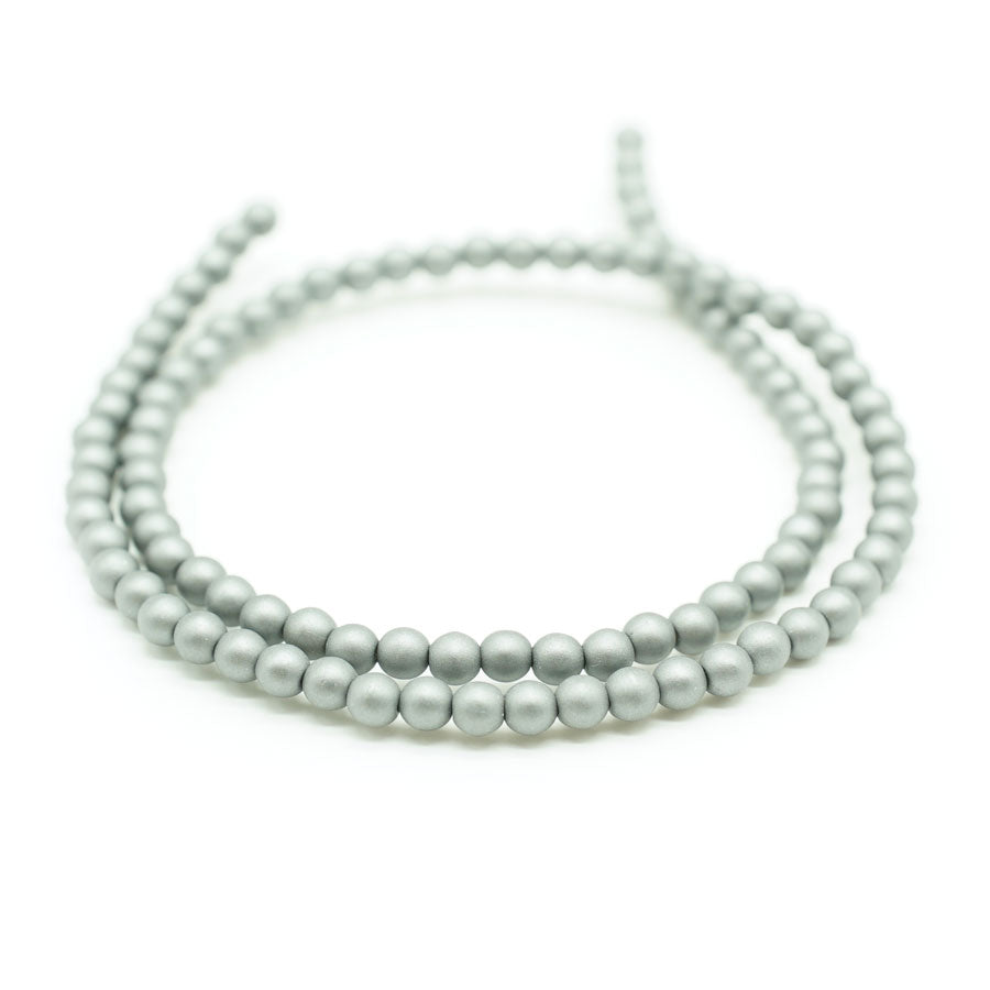 4mm Matte Silver Czech Glass Pearls Strand - Goody Beads