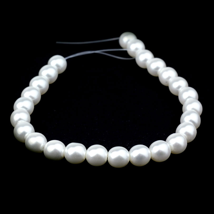 8mm Snow Pearl Coated Czech Glass Pearls Strand - Goody Beads