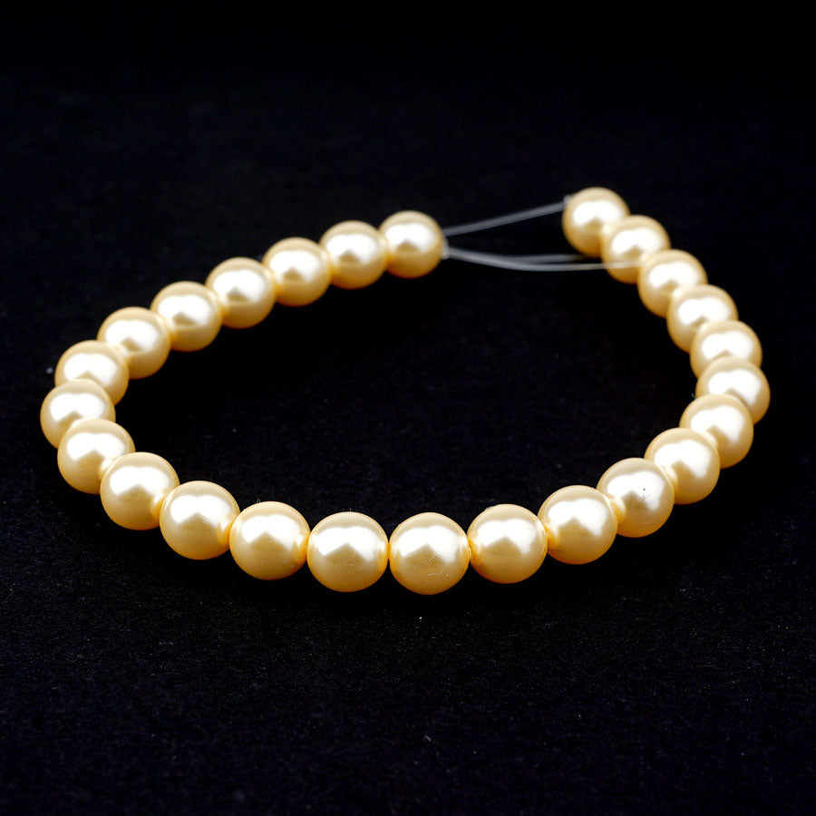 8mm Vanilla Pearl Coated Czech Glass Pearls Strand - Goody Beads