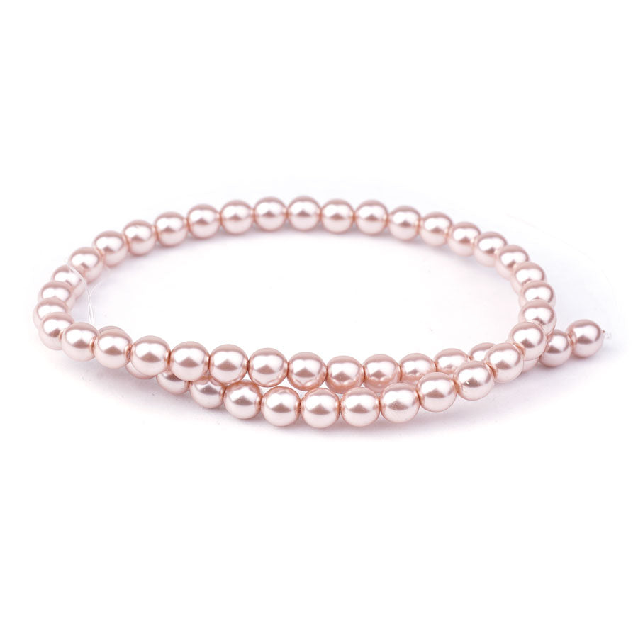 6mm Pink Rose Pearl Coated Czech Glass Pearls Strand - Goody Beads