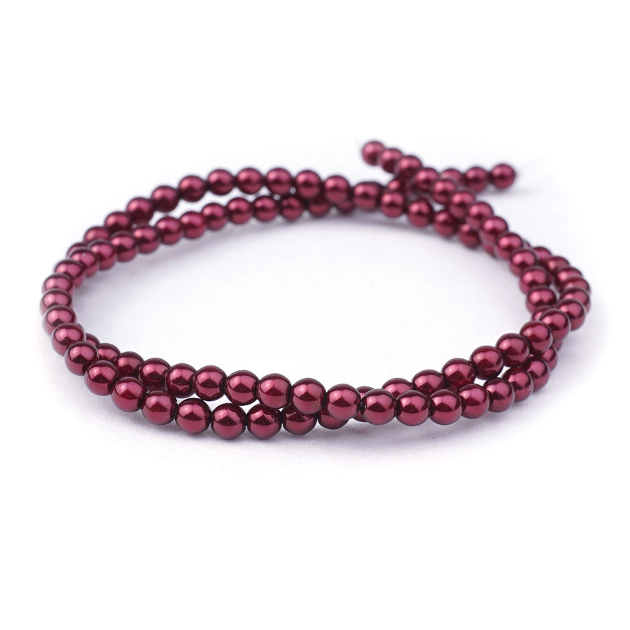 4mm Burgundy Pearl Coated Czech Glass Pearls Strand - Goody Beads