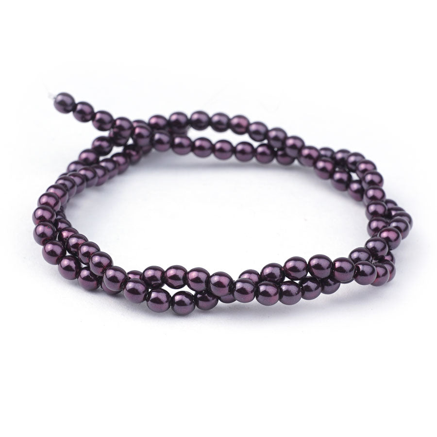 4mm Plum Pearl Coated Czech Glass Pearls Strand - Goody Beads