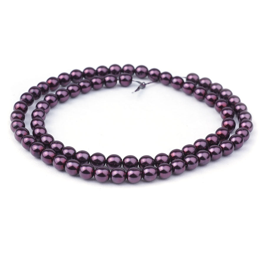 6mm Plum Pearl Coated Czech Glass Pearls Strand - Goody Beads