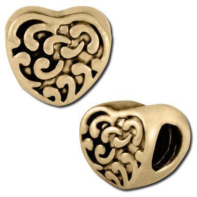 10mm Antique Gold Textured Heart Large Hole Bead