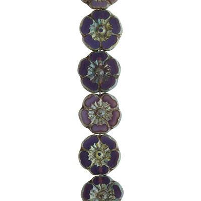 10mm Purple Opaline with Picasso Hibiscus Flower Czech Glass Beads from Raven's Journey - Goody Beads