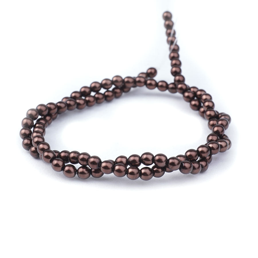 4mm Chocolate Pearl Coated Czech Glass Pearls Strand - Goody Beads