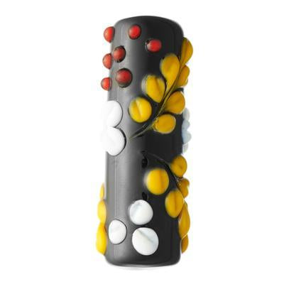 36mm Black with White and Yellow Flowers Tube Lampwork Beads - Goody Beads