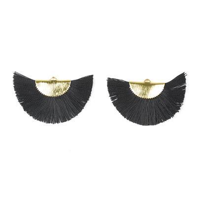 27x47mm Black Flat Half Circle Fan Tassel with Gold - Goody Beads