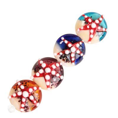 16mm Red Starfish Under the Sea Lampwork Disc Beads Set - Goody Beads