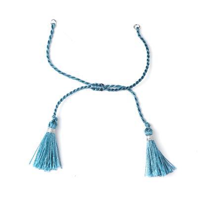 Teal Fabric Adjustable Bracelet Sliding Clasp with Tassels - Goody Beads