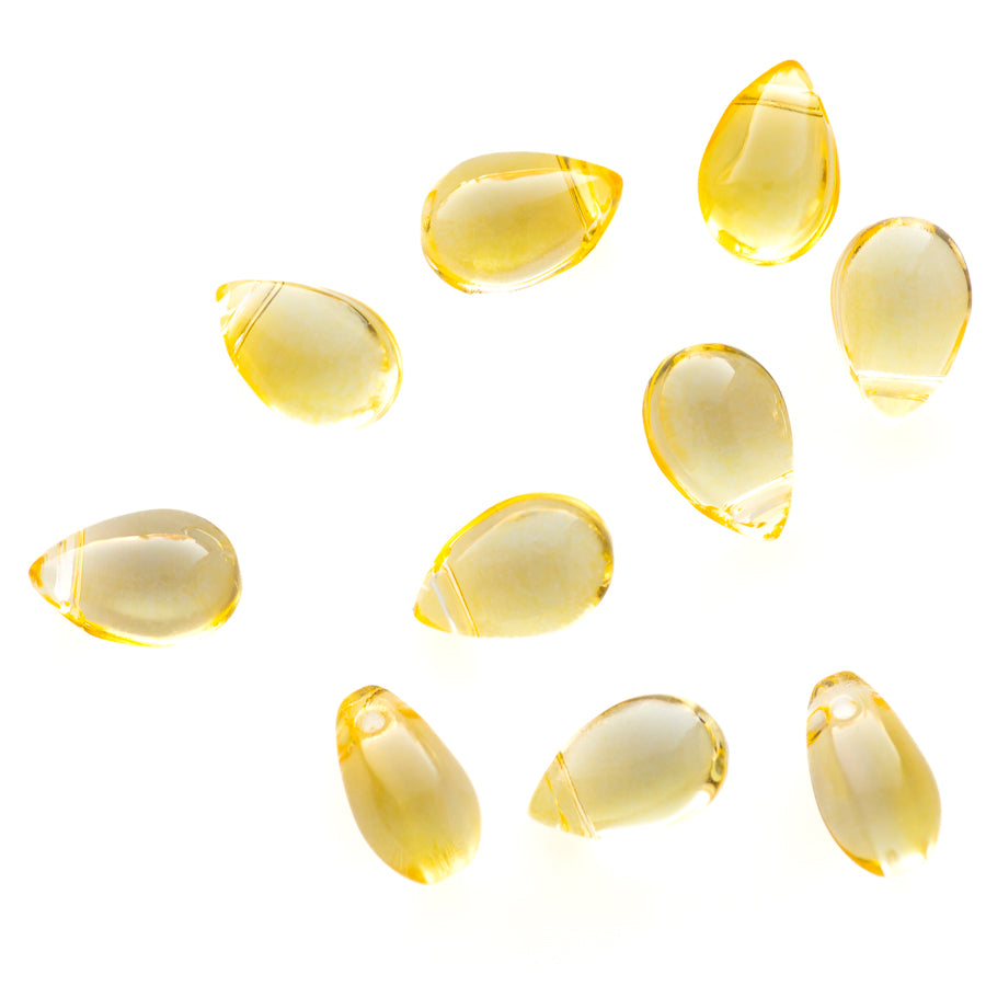 9mm Drop Glass Beads - Lemon Yellow (10 Pieces)