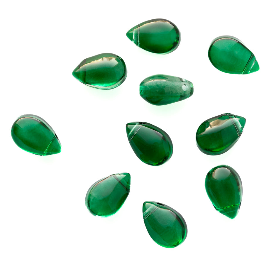 9mm Drop Glass Beads - Dark Green (10 Pieces)